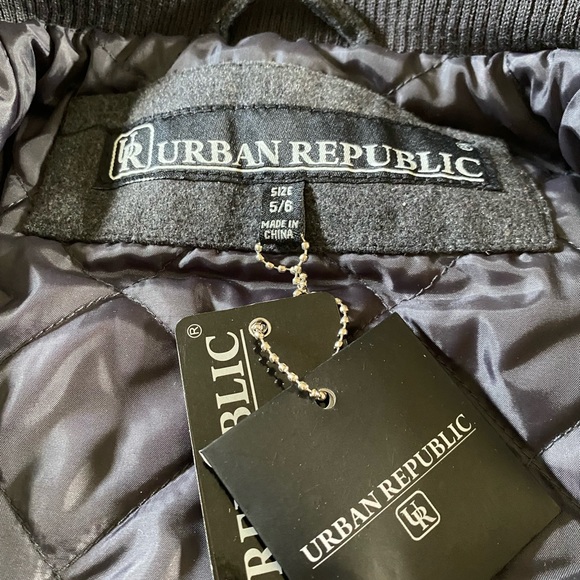 Grey flannel kids bomber jacket with zipper & snaps - Picture 3 of 8